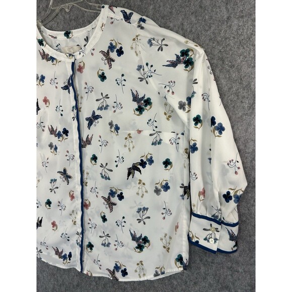 LOFT White Floral Top Flowy Sheer Button Up Blouse Size 20 Long Sleeve Tunic - Picture 2 of 13